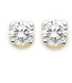 Holdsworth 18K Yellow Gold Four Claw set Diamond Earrings.