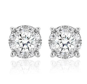 Holdsworth 9K White Gold Cluster Illusion set, Diamond Earrings.