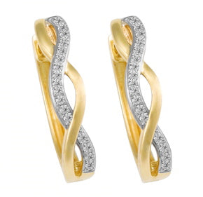 Holdsworth 9K Yellow Gold Micro Pave Twisted Huggie Diamond earrings.