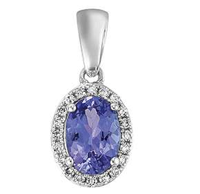 Holdsworth 9K&nbsp;White Gold Diamond and Tanzanite Oval Shaped Pendant.