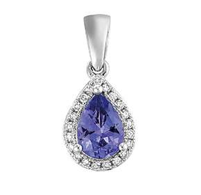 Holdsworth 9 Carat White Gold Diamond and Tanzanite Pear Shaped Pendant.