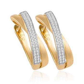 Holdsworth 9K Yellow Gold Micro Pave Set Crossover Huggie Earrings.