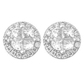 Holdsworth 18K White Gold Pie Cluster Invisible set Diamond Earrings.