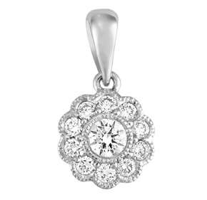 Holdsworth 18 Carat White Gold Pie Cluster Milgrain set Flower Diamond Pendant.