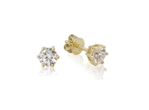 Holdsworth Classic 18 Karat yellow gold, Six Claw, Diamond Stud Earrings.