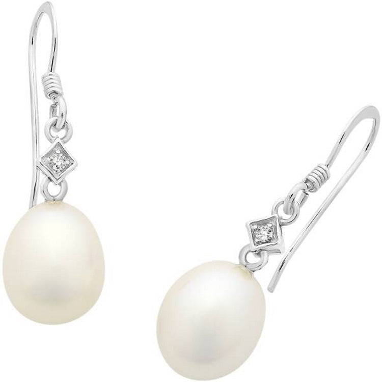 Holdsworth Freshwater Pearls and Cubic Zirconia Earrings Set in Sterling Silver.