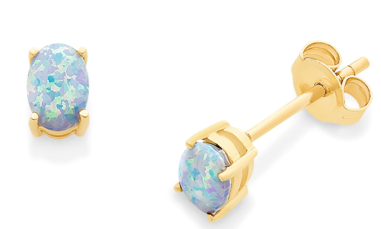 Holdsworth 9ct Gold Created Opal Stud Earrings.