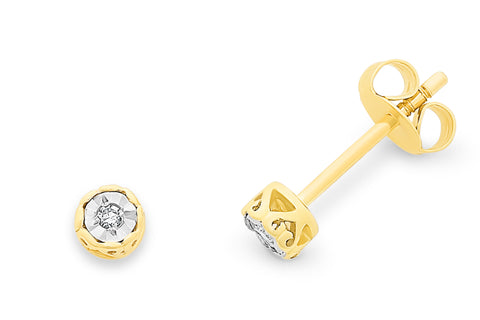 Holdsworth 9ct Yellow Gold Illusion set Diamond Stud Earrings.