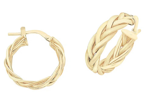 Holdsworth 9ct gold silver filled and plaited hoop earrings.