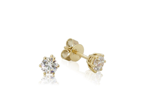 Holdsworth Classic 9K Yellow Gold, 6 Claw, Diamond Stud Earrings.