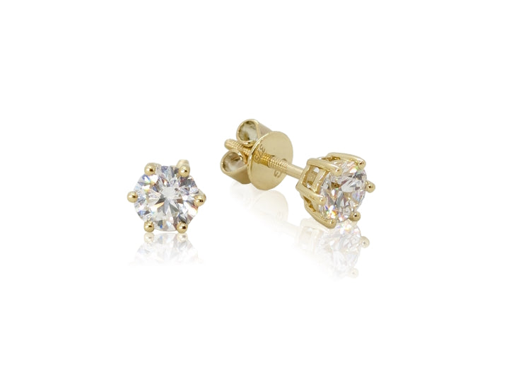 Holdsworth Classic 9K Yellow Gold, 6 Claw, Diamond Stud Earrings.