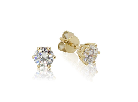 Holdsworth Classic 9K Yellow Gold, 6 Claw, Diamond Stud Earrings.