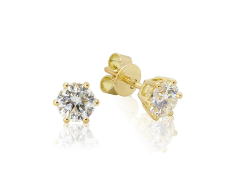 Holdsworth Classic 18K yellow gold, 6 Claw, Diamond Stud Earrings.