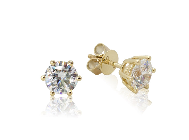 Holdsworth Classic 9K yellow gold, 6 Claw, Diamond Stud Earrings.