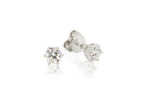 Holdsworth Classic 9K White Gold, 6 Claw, Diamond Stud Earrings.