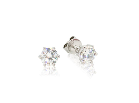 Holdsworth Classic 9K White Gold, 6 Claw, Diamond Stud Earrings.