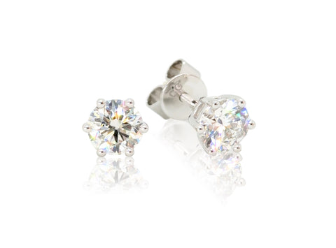 Holdsworth Classic 9K White Gold, 6 Claw, Diamond Stud Earrings.