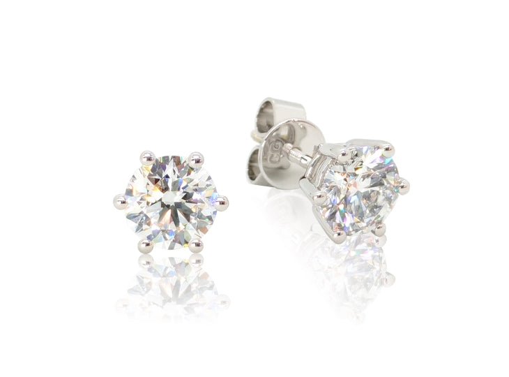 Holdsworth Classic 9K white gold, 6 Claw, Diamond Stud Earrings.