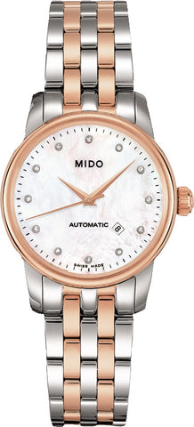 Ladies Mido Baroncelli II 12 Diamond Mother of Pearl Dial Watch.