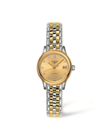 Ladies Longines Flagship Watch with 12 Diamond Gold Dial.