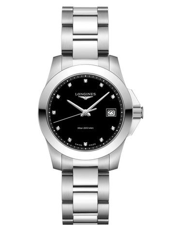 Ladies Longines Conquest 11 Diamonds Black Dial Watch.