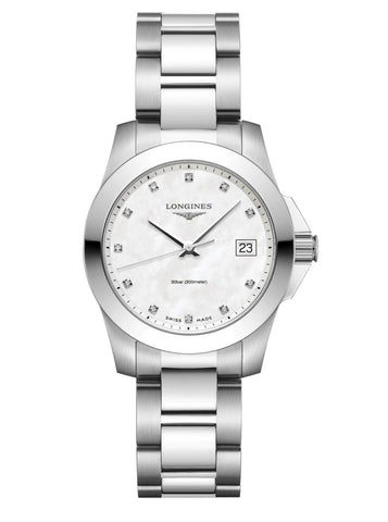 Ladies Longines Conquest 11 Diamond Mother of Pearl Dial Watch.