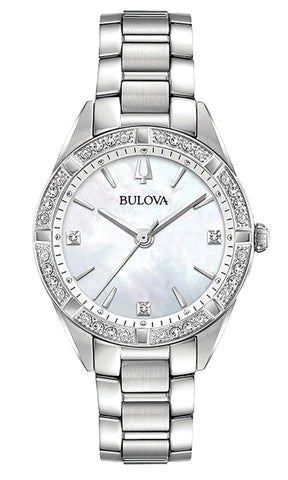 Ladies Bulova Diamond Watch. 3 diamond Mother of Pearl dial.